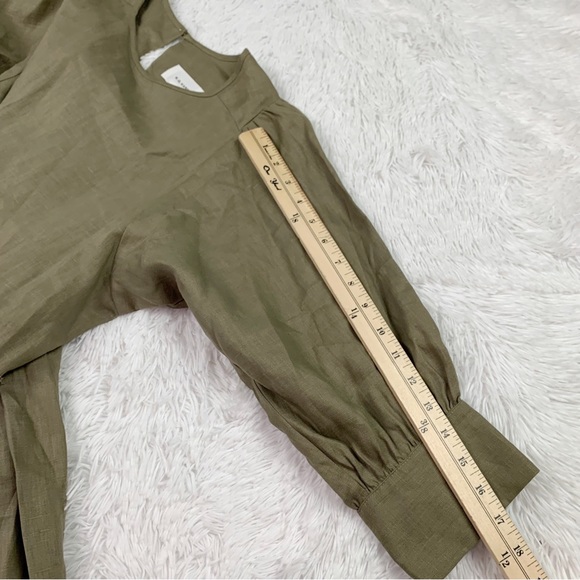 R.G.Kane Stella linen mini dress in olive green ruffle hem Made in USA - Picture 7 of 12